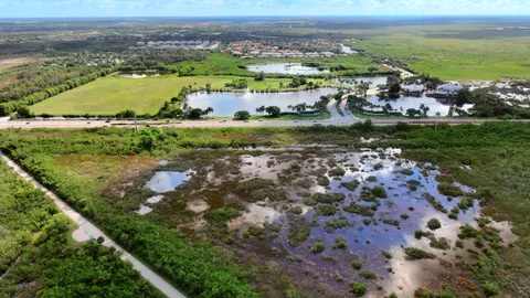 Aerial from just under 400 ft over preserve land and lakes east of Naples