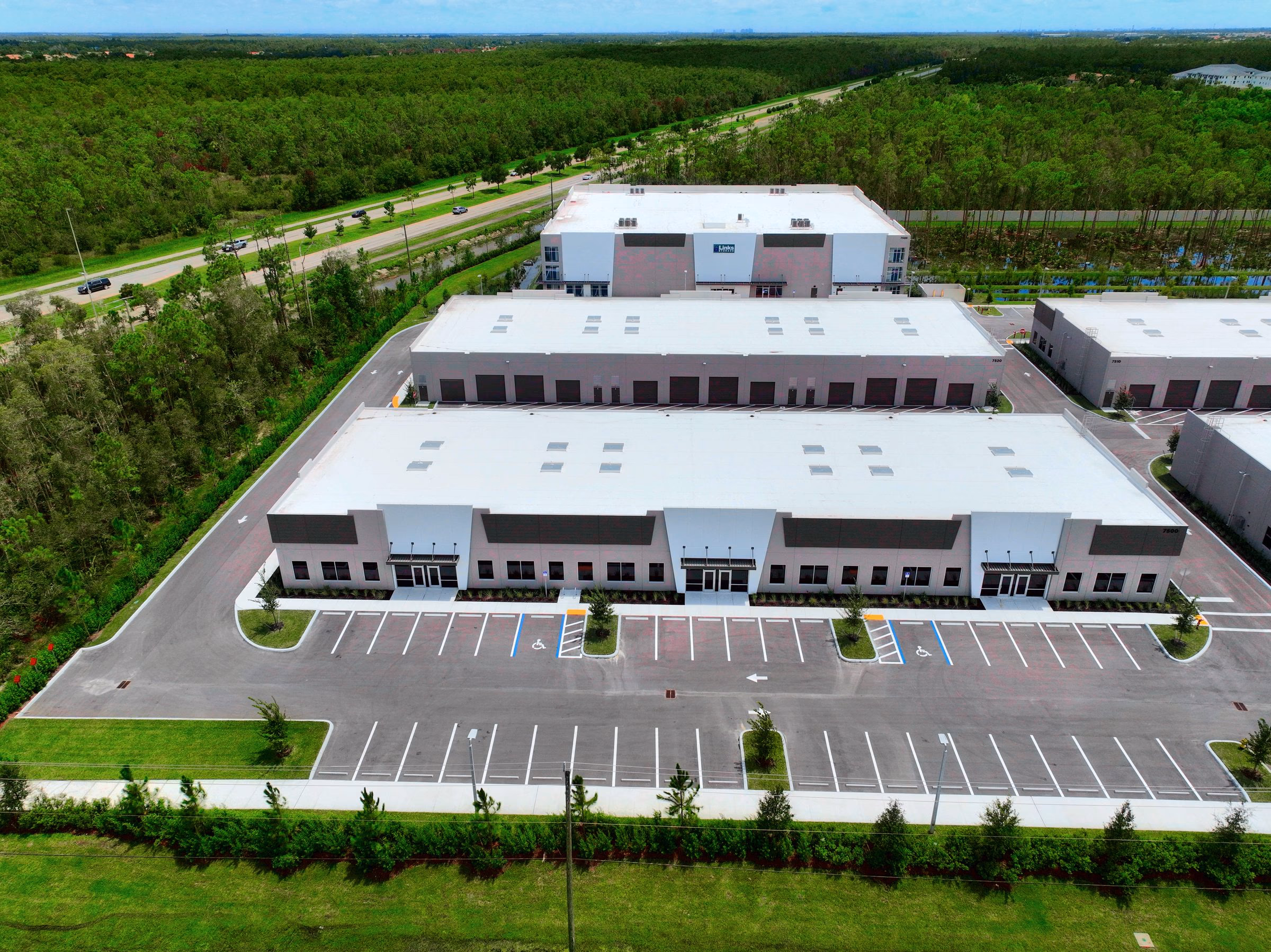 Aerial of new flex warehouse buildings in Fort Myers