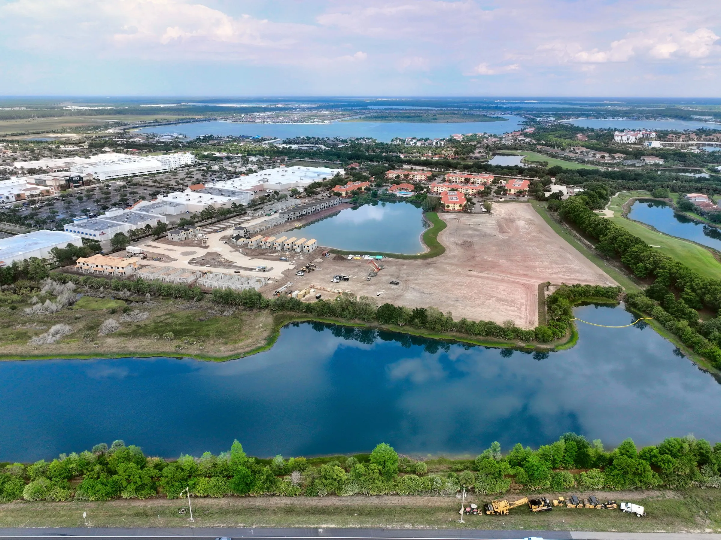 Aerial of lakes and new construction near FGCU and Estero in south Lee County