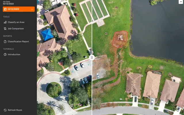 Construct Viewer slider comparing a Florida property before and after Hurricane Ian