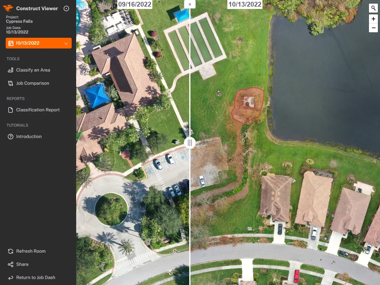 Before/After viewer slider of Cypress Falls, pre and post Hurricane Ian