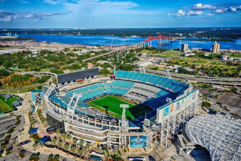 Aerial and drone Photography of the Jacksonville Jaguars Stadium in Jacksonville Florida