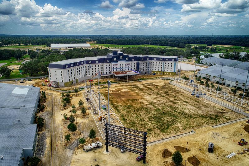 Aerial Drone Photography close up of a construction site in progress of a part of the World Equestrian Center in Ocala, Florida