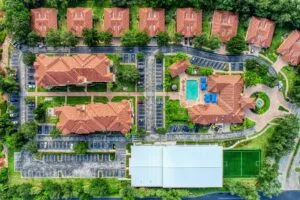 Aerial photo of an apartment complex captured from 400 ft height